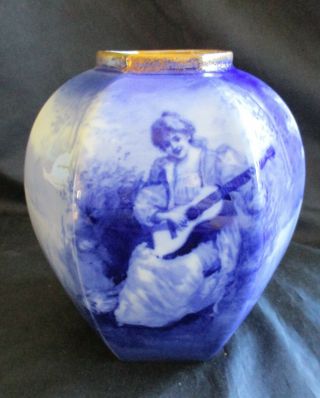 Antique Rare Shape Vase Royal Doulton Blue Children Series Girl With Guitar