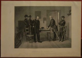 Antique Civil War Us Grant And Robert E Lee End Of War Engraving Printed 1864