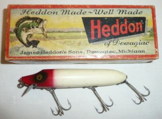 Wooden Heddon Vamp Red Head White Body With 2 Piece Box