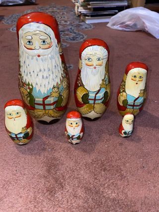 Vintage Russian Santa Claus (christmas) Nesting Dolls Set Of 6 Christmas Decor