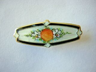 Art Nouveau Antique F.  A.  Hermann Sterling Silver & Enamel Pin,  Orange Fruit