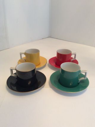 Vintage Set Of 4 Demitasse Cups And Saucers Made In Czech