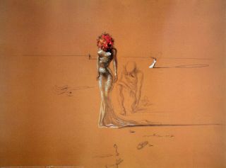 Salvador Dali Female Figure With Head Of Flowers Surrealist Art Print 60x80 Rare