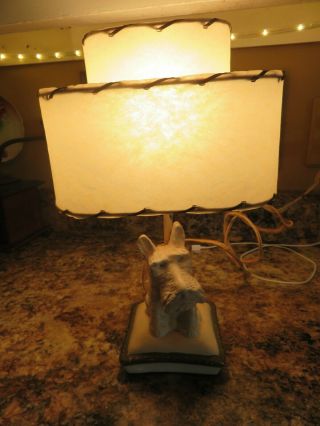 Vintage Retro Mid - Century Modern Scottie Dog Lamp W/ 2 Tier Fiberglass Shade