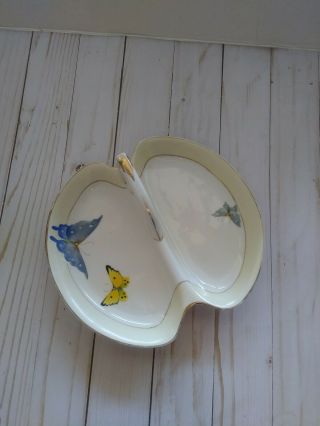 Antique Vtg Blue & Yellow Butterflies Handpainted Nippon Divided Dish