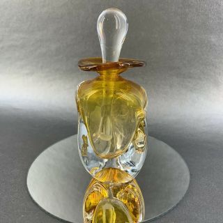 Vintage Signed Amber Crystal Blown Studio Art Glass Perfume Bottle & Stopper 5”