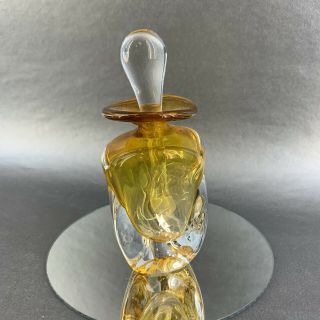 Vintage Signed Amber Crystal Blown Studio Art Glass Perfume Bottle & Stopper 5” 2