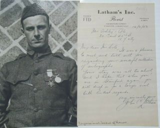 John C.  Latham Medal Honor Recipient World War I Autograph Rare
