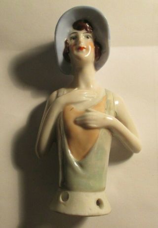 Vintage Bisque Porcelain Half Doll For Pin Cushion Made In Germany