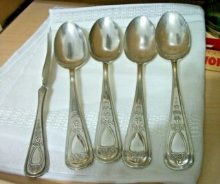 Antique /vintage Silver Plate 5 Soup Spoons & I Master Butter Knife Mark A1 Ovb