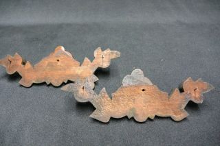 Antique Carved Walnut Wooden Drawer Pulls; 2 good,  4 distressed 3