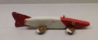 Vintage Minnesota Ice Fishing Spearing Wood Red White Hand Carved Decoy Lure 9 "