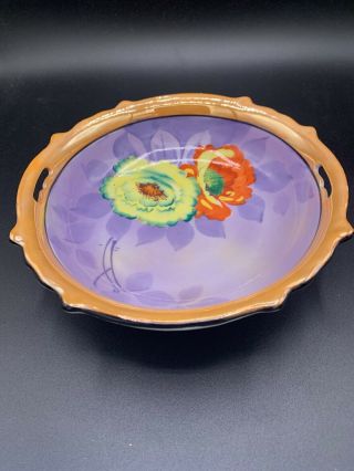 Vintage Sakuraware Lusterware Serving Bowl Floral Design Marked Japan Blue Ref