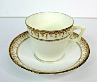 1890 Wileman Pre Foley Shelley White With Gold Tea Cup And Saucer 3896 Stamped