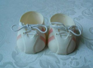 Vintage Cabbage Patch Kids Doll Shoes White Pink Stripes Shoes/sneakers W/ Laces