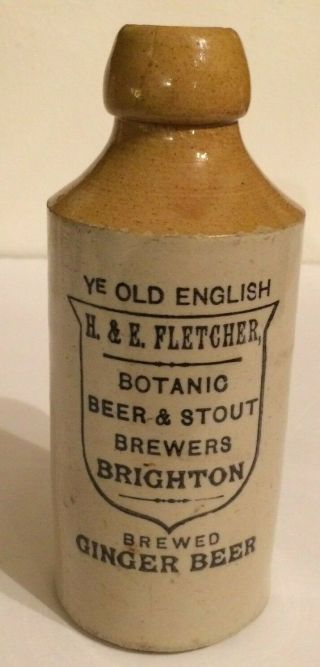 Antique Ye Old English H & E Fletcher Brighton Stoneware Ginger Beer Bottle