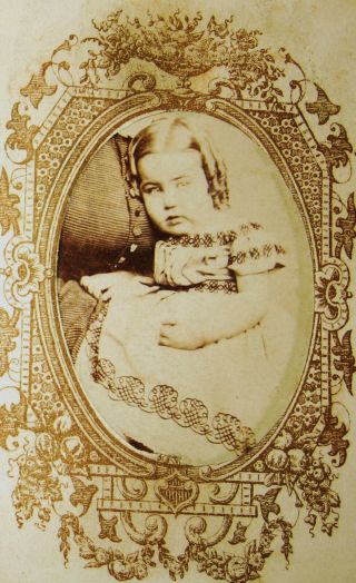Antique Civil War Era Cdv Photo Cute Little Girl Sitting On Lap Of Hidden Mother