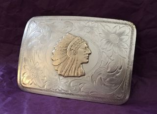 Vtg Rare Montana Silver Brass Sterling Native American Indian Chief Belt Buckle