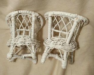 Vintage white Wicker Rattan Barbie Sized Patio chairs set of 2 2