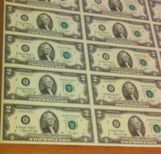 Uncut Sheet $2 X 8 Crisp 2 Dollar Sheet Extremely Rare.  Crisp Comes With