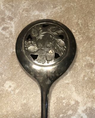 Vintage Leonard ITALY Silver Plated pierced Serving Spoon acorn or berry design 3