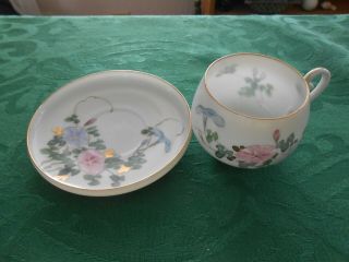 Vintage Demitasse Cup And Saucer Japan Eggshell Porcelain Morning Glory 1950 