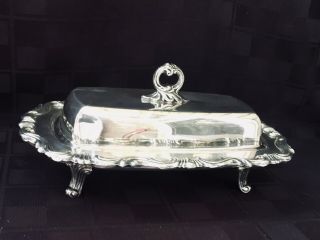 Vintage Rogers Bros Silver Plate 3 Piece Footed Covered Butter Dish Pattern 1959