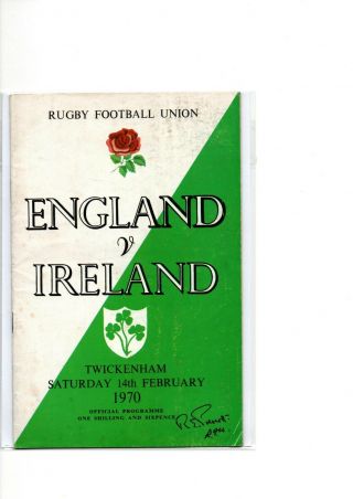 England V Ireland 14th February 1970 Programme Rare