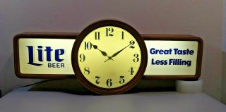 3 Ft.  Vintage Miller Lite Beer Lighted Clock Tastes Great Less Filling Rare
