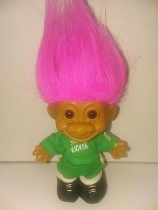 Vintage Russ Troll Doll Pink Hair,  Soccer Player Green Kicker C6