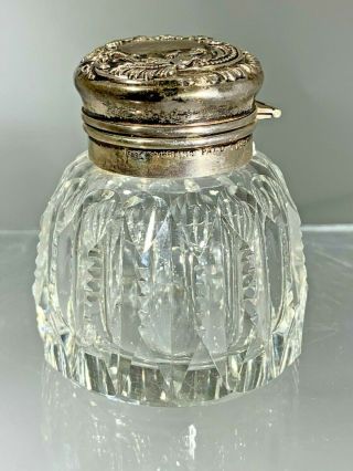 Very Rare Antique Foster And Bailey Sterling Silver & Cut Crystal Inkwell