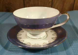 Vintage Inarco E - 3966 Purple & White With Gold Design Tea Cup & Saucer Japan