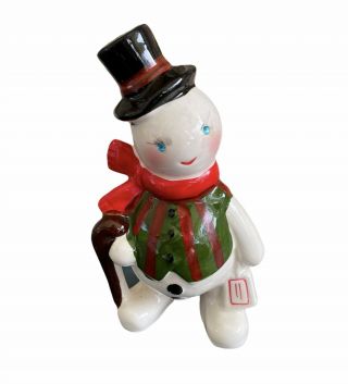 Vintage Christmas Kreiss Snowman Man Rhinestone Pepper Shaker Rare