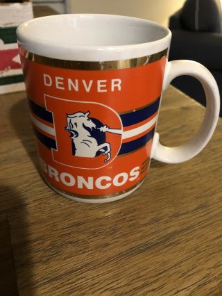 Vintage Papel Nfl Denver Broncos Coffee Mug / Cup With Gold Accents