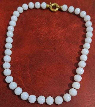 Vintage Chinese White Jade 10mm Bead Necklace Antique Collier