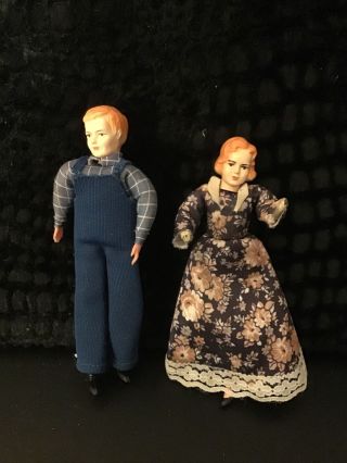 Vintage Miniature Dollhouse Family Of 2 Dolls Bendable Man & Woman
