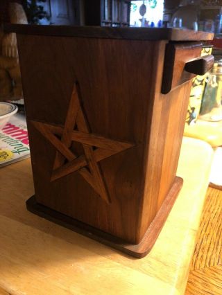 Antique Hardwood Disappearing Coin Bank With Ornate Star Details On Both Sides
