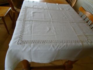 Vintage Irish Linen Tablecloth - Drawn Thread Detailing