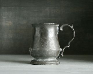 Georgian Pewter Ale Tankard.  Scroll Handle.  Antique Half Pint Beer Mug.  Bewdley.