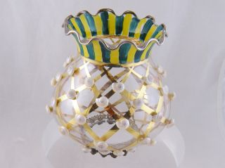 Rare Mackenzie Childs Striped Glass With Gold And Shell Fairy Lamp Shade
