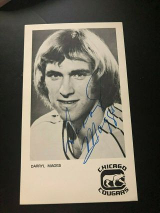 Rare 1974/75 Darryl Maggs Auto Chicago Cougars Team Issue Photo Postcard Wha
