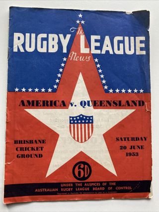 Vintage Rare Rugby League News America V.  Queensland June 20th 1953
