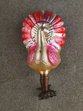 Rare Antique Vtg German Peacock Clip On Blown Glass Bird Christmas Ornament