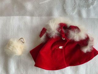 Vintage Ginger Red Velvet Coat With White Fur Trim & White Fur Muff