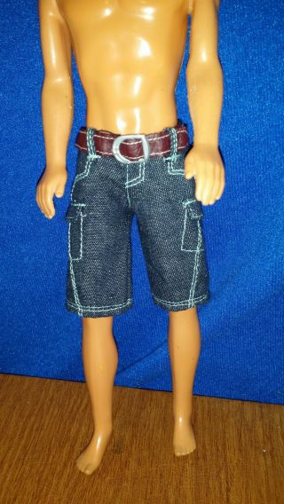 Barbie Friend Ken Vtg 80s Blue Jeans Denim Cargo Shorts W/brown Belt Only Euc