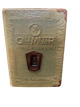 Antique Green Leather Bound Cale Meter Book Coin Bank - Zell Products Company