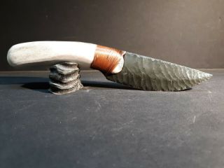 Rare Quality Green Obsidian With Aged Antler Handle Knife Hunting Camping