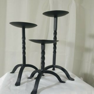 3 Vintage Style Cast Iron Heavy Metal Large Candle Holders