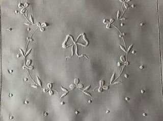 Large Antique Irish Linen Table Runner Hand Embroidered Whitework Shamrocks
