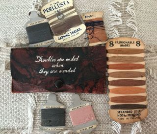 Antique Leather Wallet Mending Repair Kit Lisle Thread For Stockings